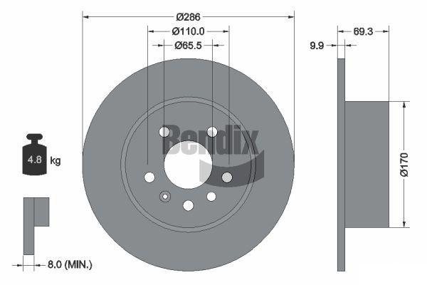 BENDIX Braking BDS1506: Bremžu diski Ø: 286mm, pilnīgi, Ø: 286mm, pārklāts, bez riteņa rumbas, bez riteņa rumbas gultņa, bez riteņu stiprināšanas skrūvēm