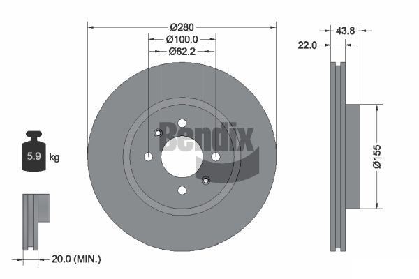 BENDIX Braking BDS1508: Stabdžių diskas Ø: 280mm, vidinis ventiliavimas, Ø: 280mm, padengta, be rato stebulės, be rato guolio, be rato tvirtinimo smeigių