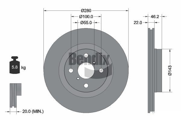 BENDIX Braking BDS1514: Piduriketas Ø: 280mm, sisemine õhutus, Ø: 280mm, kaetud, ilma rattakeskmeta, ilma rattalaagrita, ilma rattakinnituspoltideta