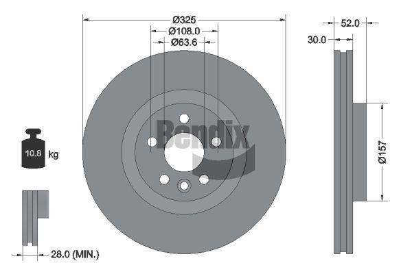 BENDIX Braking BDS1519HC: Piduriketas Ø: 325mm, sisemine õhutus, Ø: 325mm, kaetud, ilma rattakeskmeta, ilma rattalaagrita, ilma rattakinnituspoltideta