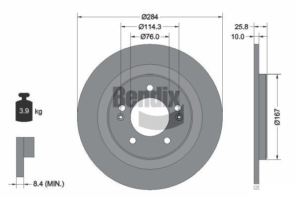 BENDIX Braking BDS1525: Piduriketas Ø: 284mm, täis, Ø: 284mm, kaetud, ilma rattakeskmeta, ilma rattalaagrita, ilma rattakinnituspoltideta