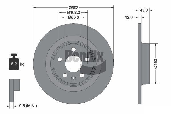 BENDIX Braking BDS1531HC: Stabdžių diskas Ø: 302mm, visiškai, Ø: 302mm, padengta, be rato stebulės, be rato guolio, be rato tvirtinimo smeigių