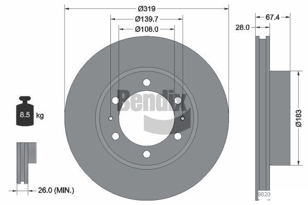 BENDIX Braking BDS1535: Piduriketas Ø: 319mm, sisemine õhutus, Ø: 319mm, kaetud, ilma rattakeskmeta, ilma rattalaagrita, ilma rattakinnituspoltideta