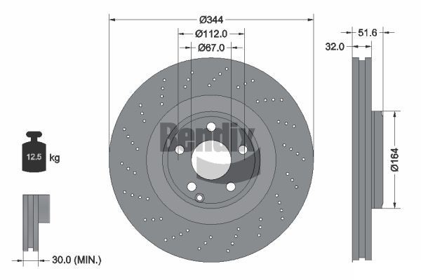 BENDIX Braking BDS1537HC: Piduriketas Ø: 344mm, sisemine õhutus, perforeeritud, Ø: 344mm, kaetud, ilma rattakeskmeta, ilma rattalaagrita, ilma rattakinnituspoltideta