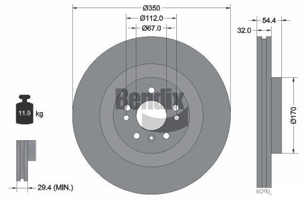 BENDIX Braking BDS1539HC: Piduriketas Ø: 350mm, sisemine õhutus, Ø: 350mm, kaetud, ilma rattakeskmeta, ilma rattalaagrita, ilma rattakinnituspoltideta
