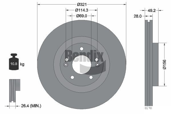 BENDIX Braking BDS1547HC: Piduriketas Ø: 321mm, sisemine õhutus, Ø: 321mm, kaetud, ilma rattakeskmeta, ilma rattalaagrita, ilma rattakinnituspoltideta