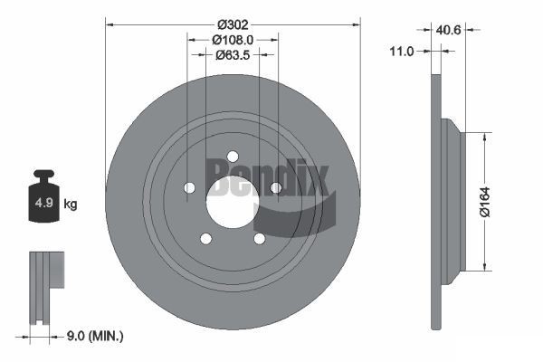 BENDIX Braking BDS1559: Bremseskive Ø: 302mm, fuldstændigt, Ø: 302mm, coatet, uden hjulnav, uden hjullejer, uden hjulbolte