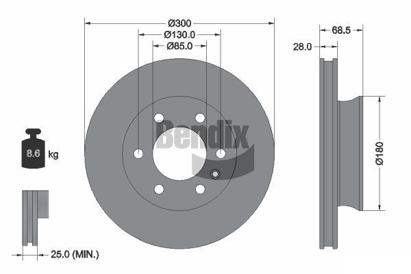 BENDIX Braking BDS1585: Piduriketas Ø: 300mm, sisemine õhutus, Ø: 300mm, kaetud, ilma rattakeskmeta, ilma rattalaagrita, ilma rattakinnituspoltideta