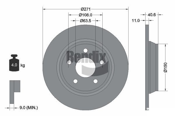 BENDIX Braking BDS1590: Piduriketas Ø: 271mm, täis, Ø: 271mm, kaetud, ilma rattakeskmeta, ilma rattalaagrita, ilma rattakinnituspoltideta