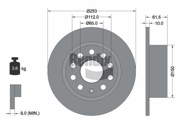 BENDIX Braking BDS1601: Piduriketas Ø: 253mm, täis, Ø: 253mm, kaetud, ilma rattakeskmeta, ilma rattalaagrita, ilma rattakinnituspoltideta