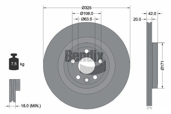 BENDIX Braking BDS1611HC: Piduriketas Ø: 325mm, sisemine õhutus, Ø: 325mm, kaetud, ilma rattakeskmeta, ilma rattalaagrita, ilma rattakinnituspoltideta