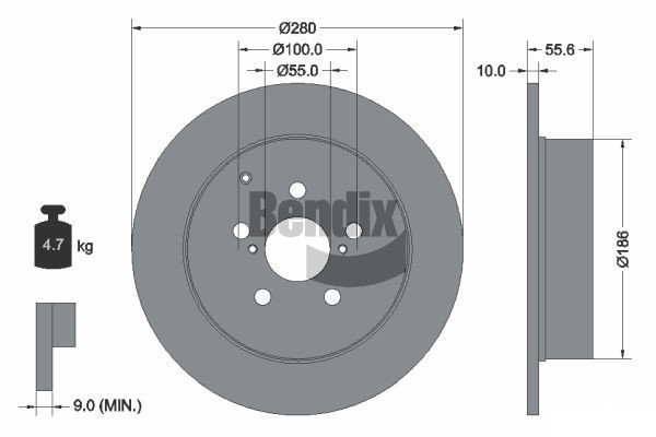 BENDIX Braking BDS1648: Piduriketas Ø: 280mm, täis, Ø: 280mm, kaetud, ilma rattakeskmeta, ilma rattalaagrita, ilma rattakinnituspoltideta