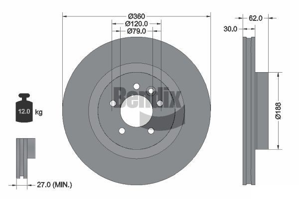 BENDIX Braking BDS1653: Piduriketas Ø: 360mm, sisemine õhutus, Ø: 360mm, kaetud, ilma rattakeskmeta, ilma rattalaagrita, ilma rattakinnituspoltideta