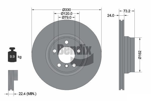 BENDIX Braking BDS1663HC: Piduriketas Ø: 330mm, sisemine õhutus, Ø: 330mm, kaetud, ilma rattakeskmeta, ilma rattalaagrita, ilma rattakinnituspoltideta