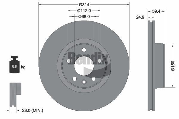 BENDIX Braking BDS1670HC: Piduriketas Ø: 314mm, välisõhutus, Ø: 314mm, kaetud, ilma rattakeskmeta, ilma rattalaagrita, ilma rattakinnituspoltideta
