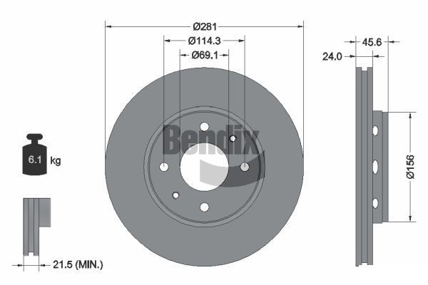 BENDIX Braking BDS1671: Bremžu diski Ø: 281mm, ar ārējo ventilāciju, Ø: 281mm, pārklāts, bez riteņa rumbas, bez riteņa rumbas gultņa, bez riteņu stiprināšanas skrūvēm