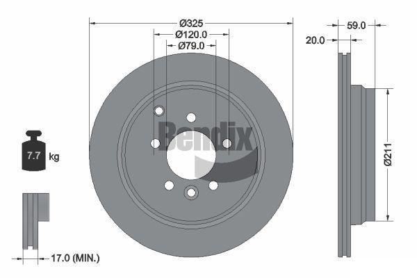 BENDIX Braking BDS1698: Piduriketas Ø: 325mm, välisõhutus, Ø: 325mm, kaetud, ilma rattakeskmeta, ilma rattalaagrita, ilma rattakinnituspoltideta
