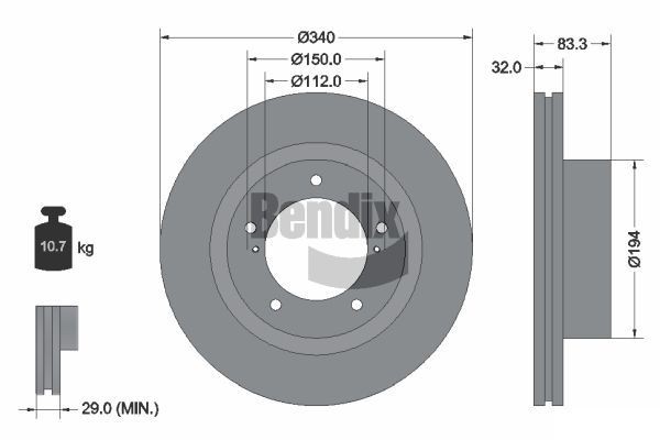 BENDIX Braking BDS1706: Piduriketas Ø: 340mm, sisemine õhutus, Ø: 340mm, kaetud, ilma rattakeskmeta, ilma rattalaagrita, ilma rattakinnituspoltideta