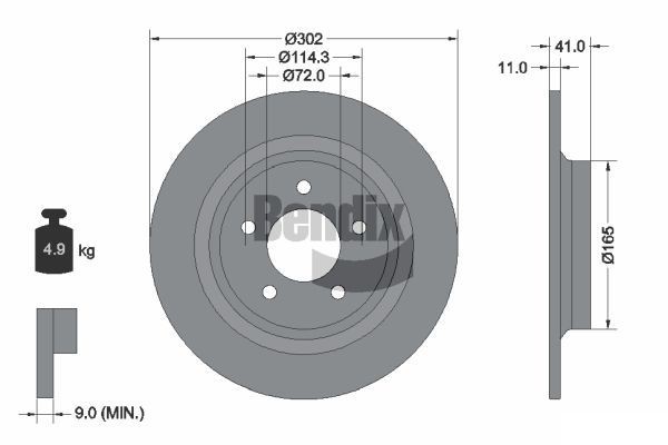 BENDIX Braking BDS1708: Piduriketas Ø: 302mm, täis, Ø: 302mm, ilma rattakeskmeta, ilma rattalaagrita, ilma rattakinnituspoltideta