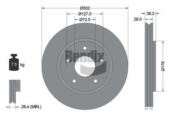 BENDIX Braking BDS1722: Piduriketas Ø: 302mm, välisõhutus, Ø: 302mm, kaetud, ilma rattakeskmeta, ilma rattalaagrita, ilma rattakinnituspoltideta