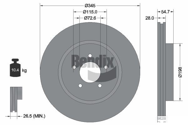 BENDIX Braking BDS1728HC: Bremžu diski Ø: 345mm, ar iekšējo ventilāciju, Ø: 345mm, pārklāts, bez riteņa rumbas, bez riteņa rumbas gultņa, bez riteņu stiprināšanas skrūvēm