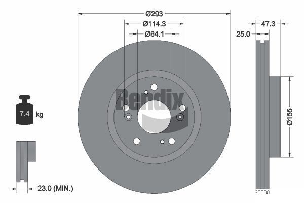 BENDIX Braking BDS1733: Piduriketas Ø: 293mm, sisemine õhutus, Ø: 293mm, kaetud, ilma rattakeskmeta, ilma rattalaagrita, ilma rattakinnituspoltideta