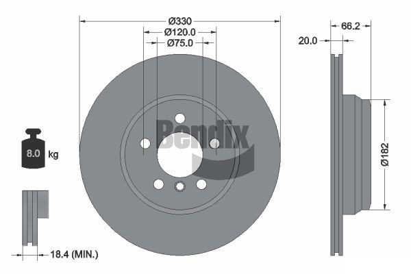 BENDIX Braking BDS1761: Piduriketas Ø: 330mm, sisemine õhutus, Ø: 330mm, kaetud, ilma rattakeskmeta, ilma rattalaagrita, ilma rattakinnituspoltideta