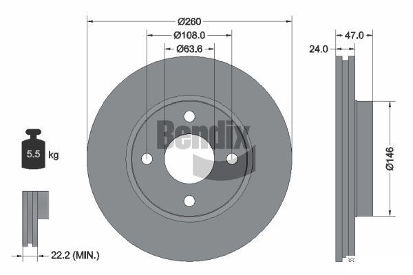BENDIX Braking BDS1782: Bremseskive Ø: 260mm, innvendig ventilert, Ø: 260mm, belagt, uten hjulnav, uten hjullager, uten hjulfestebolt