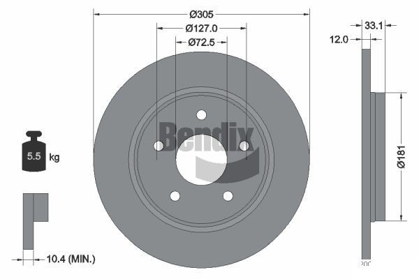BENDIX Braking BDS1783HC: Piduriketas Ø: 305mm, täis, Ø: 305mm, kaetud, ilma rattakeskmeta, ilma rattalaagrita, ilma rattakinnituspoltideta