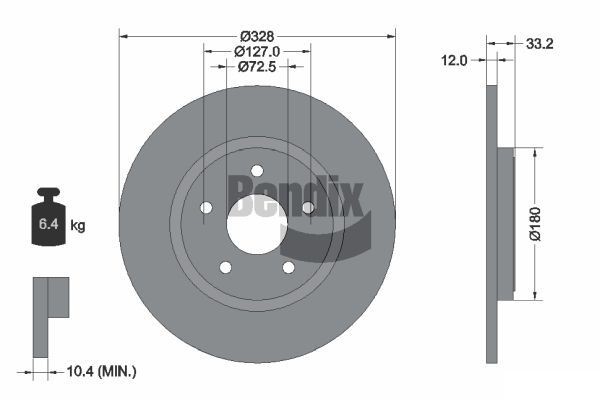 BENDIX Braking BDS1784: Piduriketas Ø: 328mm, täis, Ø: 328mm, kaetud, ilma rattakeskmeta, ilma rattalaagrita, ilma rattakinnituspoltideta