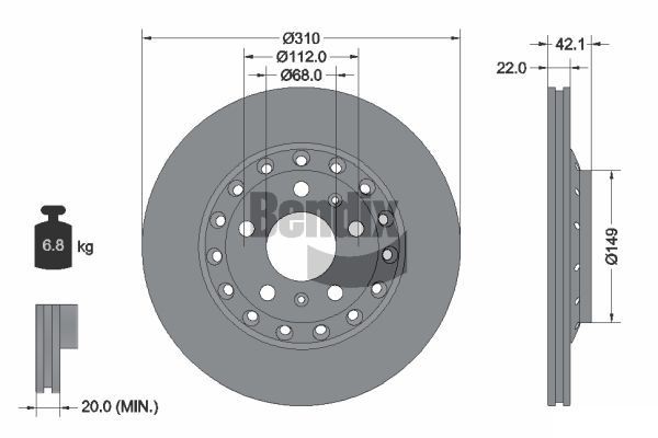 BENDIX Braking BDS1787: Piduriketas Ø: 310mm, välisõhutus, Ø: 310mm, kaetud, ilma rattakeskmeta, ilma rattalaagrita, ilma rattakinnituspoltideta