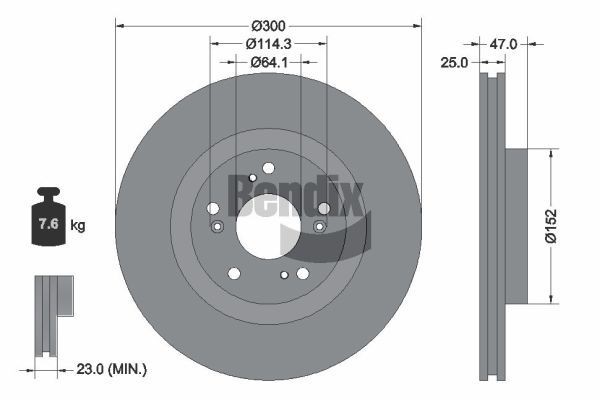 BENDIX Braking BDS1789: Disco freno Ø: 300mm, ventilazione interna, Ø: 300mm, rivestito, senza mozzo portaruota, senza cuscinetto ruota, senza bullone fissaggio ruota