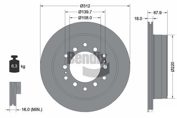 BENDIX Braking BDS1794: Piduriketas Ø: 312mm, sisemine õhutus, Ø: 312mm, kaetud, ilma rattakeskmeta, ilma rattalaagrita, ilma rattakinnituspoltideta