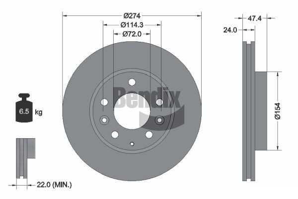 BENDIX Braking BDS1820: Piduriketas Ø: 274mm, sisemine õhutus, Ø: 274mm, ilma rattakeskmeta, ilma rattalaagrita, ilma rattakinnituspoltideta