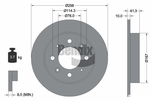 BENDIX Braking BDS1837: Piduriketas Ø: 258mm, täis, Ø: 258mm, kaetud, ilma rattakeskmeta, ilma rattalaagrita, ilma rattakinnituspoltideta