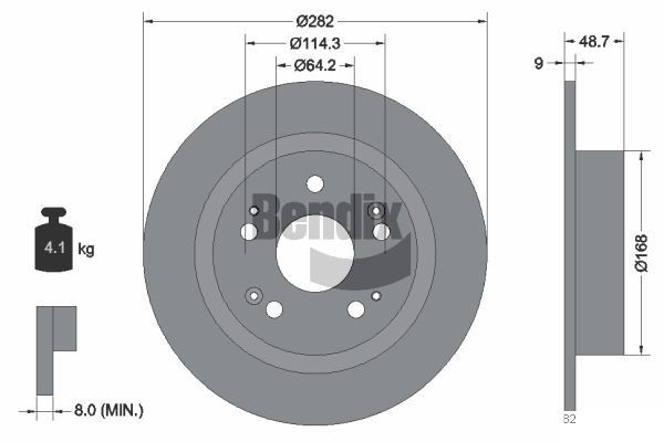 BENDIX Braking BDS1838: Stabdžių diskas Ø: 282mm, visiškai, Ø: 282mm, be rato stebulės, be rato guolio, be rato tvirtinimo smeigių