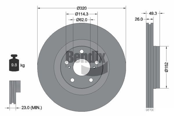 BENDIX Braking BDS1839: Piduriketas Ø: 320mm, välisõhutus, Ø: 320mm, kaetud, ilma rattakeskmeta, ilma rattalaagrita, ilma rattakinnituspoltideta