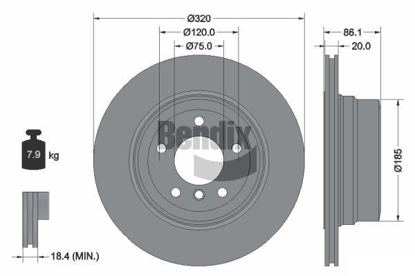 BENDIX Braking BDS1850: Piduriketas Ø: 320mm, sisemine õhutus, Ø: 320mm, kaetud, ilma rattakeskmeta, ilma rattalaagrita, ilma rattakinnituspoltideta