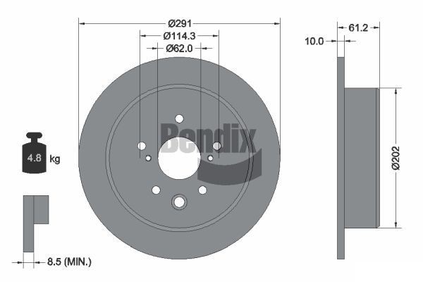 BENDIX Braking BDS1875: Bromsskiva Ø: 291mm, full, Ø: 291mm, belagd, utan hjulvnav, utan hjullager, utan hjulbultar