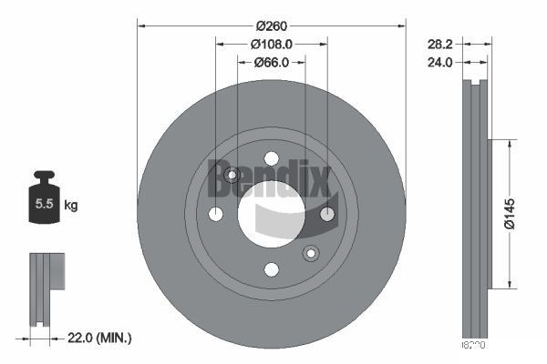 BENDIX Braking BDS1882: Piduriketas Ø: 260mm, välisõhutus, Ø: 260mm, kaetud, ilma rattakeskmeta, ilma rattalaagrita, ilma rattakinnituspoltideta