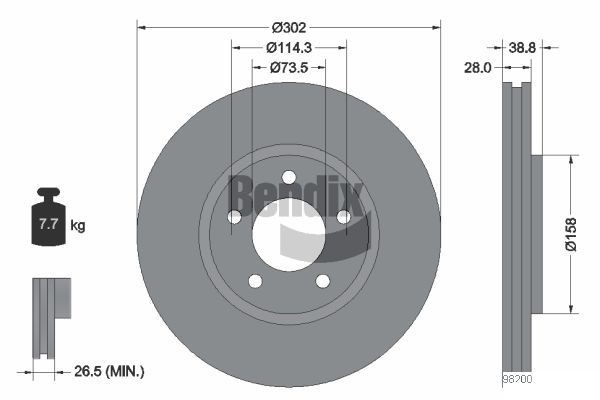 BENDIX Braking BDS1886: Bremseskive Ø: 302mm, udvendig ventileret, Ø: 302mm, uden hjulnav, uden hjullejer, uden hjulbolte