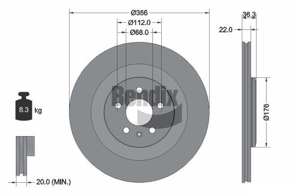 BENDIX Braking BDS1910: Piduriketas Ø: 356mm, sisemine õhutus, Ø: 356mm, kaetud, ilma rattakeskmeta, ilma rattalaagrita, ilma rattakinnituspoltideta