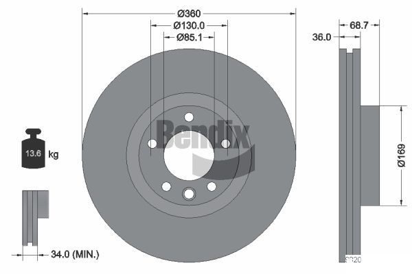 BENDIX Braking BDS1913RHC: Piduriketas Ø: 360mm, sisemine õhutus, Ø: 360mm, kaetud, ilma rattakeskmeta, ilma rattalaagrita, ilma rattakinnituspoltideta