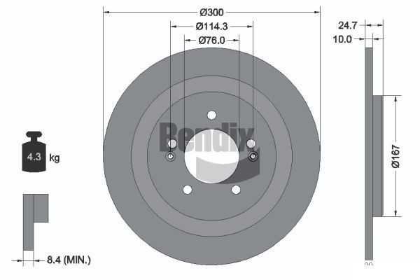 BENDIX Braking BDS1926: Disc de frână Ř: 300mm, plin, Ř: 300mm, acoperit (cu un strat protector), fara butuc roata, fara rulment roata, fara suruburi de fixare roata
