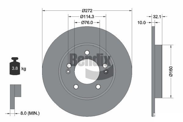 BENDIX Braking BDS1966: Disc de frână Ř: 272mm, plin, Ř: 272mm, acoperit (cu un strat protector), fara butuc roata, fara rulment roata, fara suruburi de fixare roata