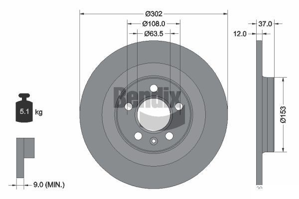 BENDIX Braking BDS2011: Piduriketas Ø: 302mm, täis, Ø: 302mm, kaetud, ilma rattakeskmeta, ilma rattalaagrita, ilma rattakinnituspoltideta