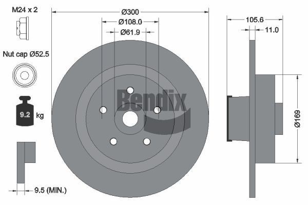 BENDIX Braking BDS2023: Piduriketas Ø: 300mm, täis, Ø: 300mm, teljemutriga, kaetud, koos integreeritud magnetilise anduriga, koos rattalaagriga, ilma rattakinnituspoltideta, koos rattakeskmega