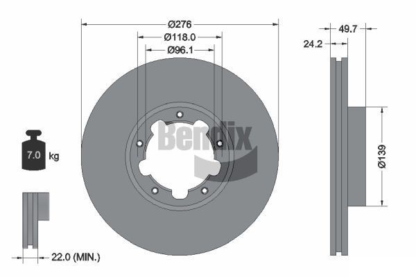 BENDIX Braking BDS2083: Piduriketas Ø: 276mm, sisemine õhutus, Ø: 276mm, kaetud, ilma rattakeskmeta, ilma rattalaagrita, ilma rattakinnituspoltideta
