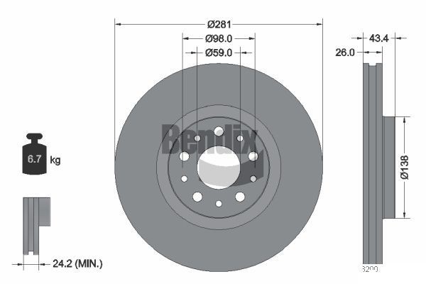 BENDIX Braking BDS2115: Piduriketas Ø: 281mm, sisemine õhutus, Ø: 281mm, kaetud, ilma rattakeskmeta, ilma rattalaagrita, ilma rattakinnituspoltideta