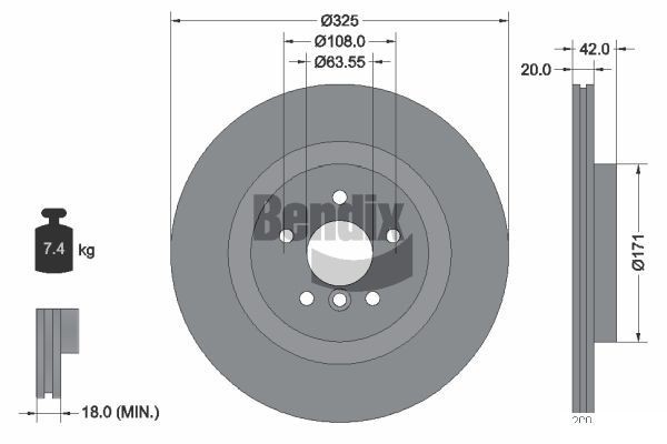 BENDIX Braking BDS2183HC: Piduriketas Ø: 325mm, sisemine õhutus, Ø: 325mm, kaetud, ilma rattakeskmeta, ilma rattalaagrita, ilma rattakinnituspoltideta